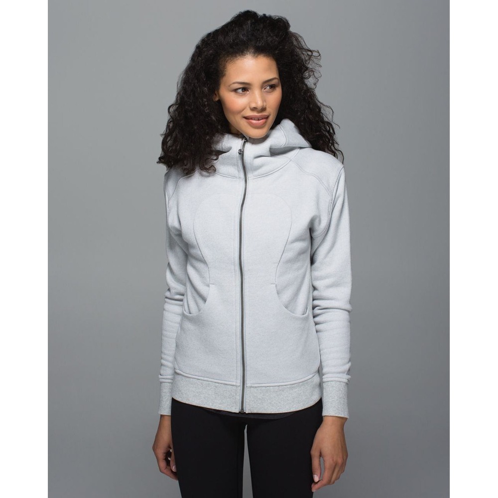 Lululemon Scuba Hoodie II Womens 2 Heathered Core Light Grey Full Zip Thumbholes